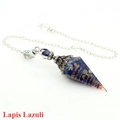 Lapis Lazuli Kristall Pendel mit Kupferdrahtwicklung und silbernem Finish Akzent - Lapislazuli