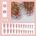 Faux ongles ballerine longs avec base rose et pointes blanches françaises, 24 pcs - Blanc Pur Européen (W1163)