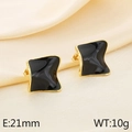 Elegant irregular black square stud earrings with gold trim on beige silk fabric - Black Style (KE115509-SP)