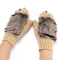 Cute hedgehog knitted mittens warm winter gloves fleece lined cute cartoon design for women - Adult Free Size / Hedgehog Beige