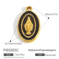Oval Virgin Mary pendant in gold and black stainless steel, style PJ93265C - Black Base Gold Oval Virgin Mary Relief Pendant (PJ93265C)