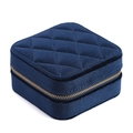 Portagioie portatile in velluto blu scuro con motivo trapuntato e zip dorata - Blu Notte