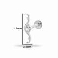 Silver G23 titanium labret stud with a wave design and clear zircon, size 13mm x 3.5mm - Style 8 (T2505-8#) / Silver