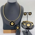 Edelstahl-Schmuckset in Gold und Schwarz mit Halskette, Ohrringen und Ring - Schwarzes Rundes Set (KS228735-LX)