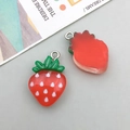 DIY strawberry resin pendant with metal ring showing front and back view - Red Resin Strawberry / 14*22mm