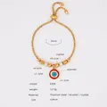 Titanium steel evil eye heart charm bracelet in gold finish with adjustable box chain - E458-Red Enamel Gold Color Bracelet