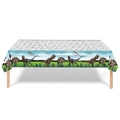 Disposable dinosaur theme party tablecloth with colorful T-Rex and prehistoric landscape - Jurassic Dinosaur