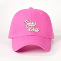 Pink Good Vibes baseball cap with adjustable strap and vintage embroidered cotton finish - Adjustable / Bright Pink