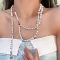 Elegant long layered pearl necklace in pearly white for a stylish minimalist look - Elegant Long Layerable Artificial Pearl Necklace (X4081)