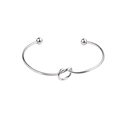 Bracelet jonc ouvert minimaliste en acier inoxydable argenté avec nœud de cœur et embouts billes - Coeur Noeud / Acier