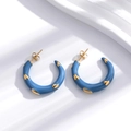 Elegant C-shaped heart earrings in blue and gold finish with bohemian steel style - Turquoise (ER-711)