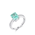 Ring aus S925 Sterlingsilber mit hellgrünem Smaragdschliff Stein und Seitensteinen - US Größe 5 / Paraiba-Farbe