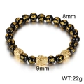 8mm black obsidian beaded bracelet with gold PiXiu and six-word mantra symbols - Golden Pixiu Mantra Style (KB75572-BD)