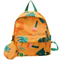 Orange floral children backpack with cute cartoon frog pattern and matching coin purse - One Size / Yellow