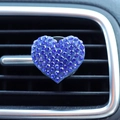 Close-up of heart-shaped car air vent clip with sparkling blue rhinestones decor - Blue Heart