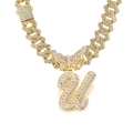 Gold-plated Cuban chain necklace with iced-out butterfly and number 21 rhinestone pendant - Gold Letter U