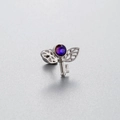 Silver titanium steel ear stud featuring winged key design with purple zircon gemstone - Winged Key Style (A29-2#)