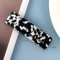 Detailed view of 8.5cm black and white marble acetate hair clip with size dimensions - 9# Black and White Grid Acetate Spring Clip