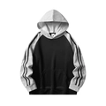 Men's heavyweight color-block drawstring hoodie with kangaroo pocket and sleeve stripes - Black/Heather Grey