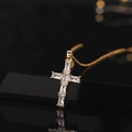Cross pendant necklace in gold finish with rectangular cubic zirconia stones - Gold Rectangular Zircon Pavé (款式59)