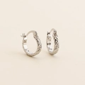 Silver s925 woven hoop earrings featuring wheat ear design and sparkling zircons - 925 Silver / White Gold