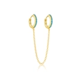 Goldener Doppel-Ohrring mit blauen Edelsteinen und hängender Quasten-Kettenglied - 925er Silber / 18k Gold Mit Blauem Türkis