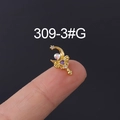 Pendiente de cartílago de luna y estrella dorada con piedras de circonita lila - 309-3# - Oro