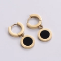 Goldene 18k Ohrringe mit römischen Ziffern und schwarzen runden Anhängern für Damen - Römische Ziffern Runder Anhänger (Goldene Ohrringe) / Gold/Schwarz