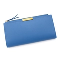 Cartera larga de cuero azul para mujer con cremallera dorada y placa metálica Forever Memory - Azul