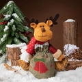 Reindeer Christmas gift bag with plush antlers and a red scarf for holiday treats - Elk Style