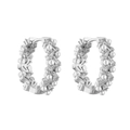 Silver hoop earrings with irregular pavé zircons and white pearls, 18K gold plated - Platinum Plated Baguette Zirconia Pearl Hoop Earrings