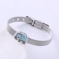 Pulsera de malla plateada con colgante de elefante y cristales azules y negros - Color Acero