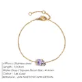 14K gold plated stainless steel bracelet with purple rectangle and white teardrop zircons - 14K Gold / June Light Purple Square White Teardrop