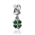 Silver four-leaf clover charm with green enamel finish and high-polish reflection - Style 12-Green Clover