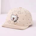Close-up of cotton baby cap featuring bear embroidery and dotted pattern print - 48cm (6M-2Y) / Off White