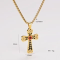 Detailed dimensions of 18k gold cross necklace with enamel inlay and white rhinestones - Red & Black Enamel Filled Cross Style (Style 7)