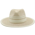 Foldable two-tone straw Panama hat for sun protection with a wide brim fedora design - M (56-58cm) / Creamy White
