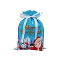 Blue Christmas gift bag with Santa and Penguin graphics and white ribbon drawstring - Sky Blue (24*32cm)
