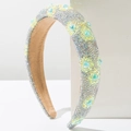 Sparkling wide headband with light blue hearts and yellow floral rhinestone details - AB Color