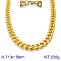 15mm wide golden titanium steel cuban link necklace with lobster clasp, 710mm length - Gold Cuban Link Necklace 710x15mm(KN93853-Z)