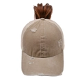 Detail of cross ponytail opening and breathable mesh on washed khaki baseball cap - One Size / Khaki
