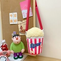 Süße Cartoon-Plüschtasche in Popcorn-Form für Kinder mit auffälligen roten Streifen - Fuchsia