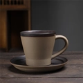 Japanese retro ceramic coffee cup and saucer set with earthy brown rustic stoneware finish - 243-a Tall Breakfast Cup + Saucer (dark Brown) 350ml / Universal