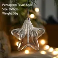 Star-shaped clear glass Christmas ornament with white bead tassels for tree hanging - 9CM Five-Pointed Star Tassel Style