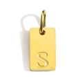 Detailed close-up of a 18k gold plated rectangular pendant with an engraved letter S - Pendant S (Without Chain)
