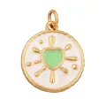 Golden round pendant with white enamel base and green heart pattern for DIY jewelry - K076506-Mint Gre Radiant Mint Green Heart