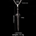 Lion sword pendant on a 70cm stainless steel chain with size and weight annotations - 70cm Steel Chain / Black