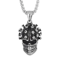 Gothic stainless steel skull pendant wearing a mask with unique virus spike details - Steel Color (KP98161-KHX)