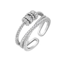 Silver multi-layer crossover open ring with pave zircon stones and rotating beads - Double Layer Rotating Beads Style (AJ070)