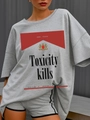 Σετ σκούρο γκρι oversized βαμβακερό T-shirt και σορτς με vintage γραφικό τύπωμα - S / Ανοιχτό γκρι